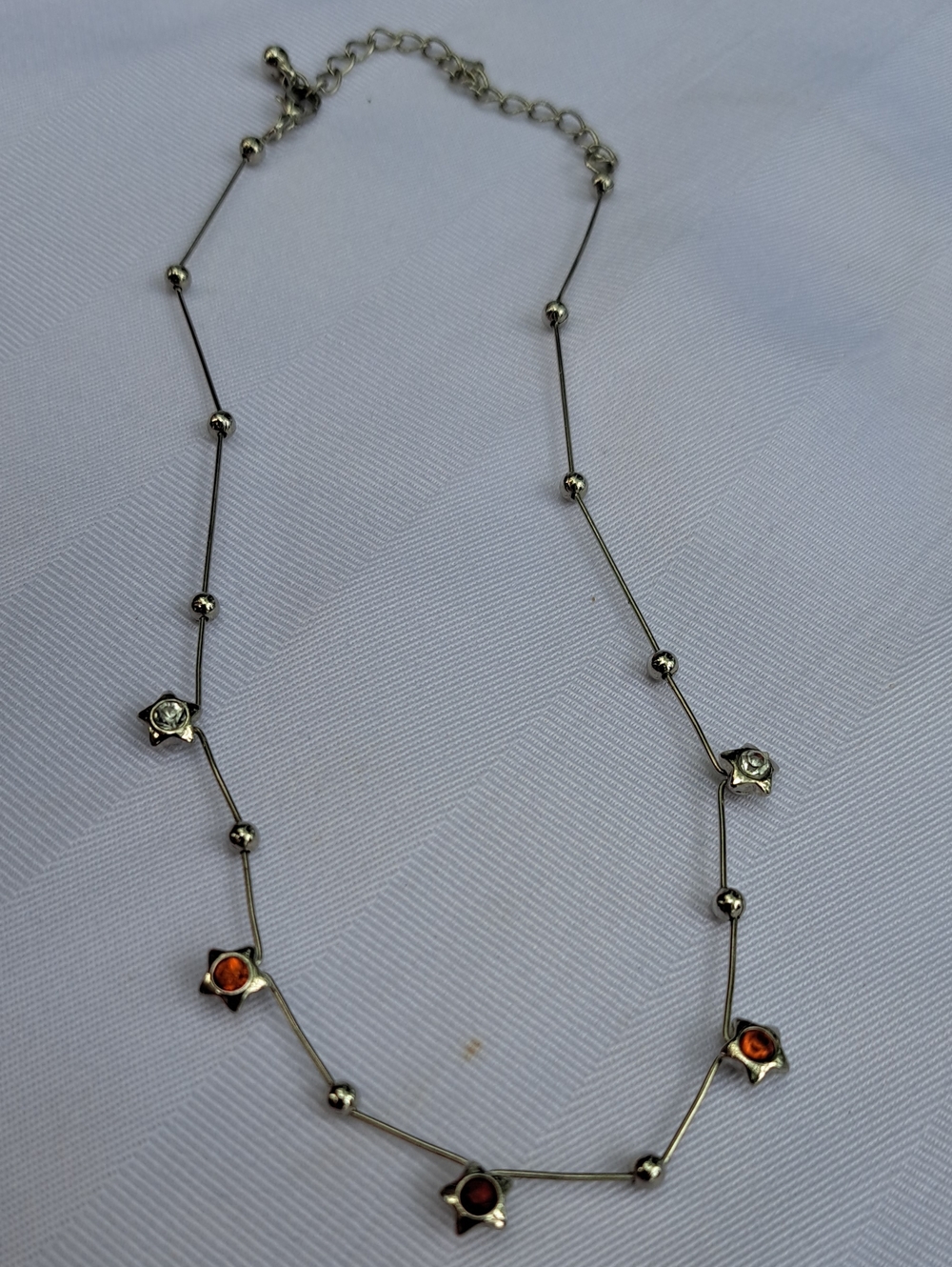 Delicate Silver Star Necklace with Amber and Clear Accents